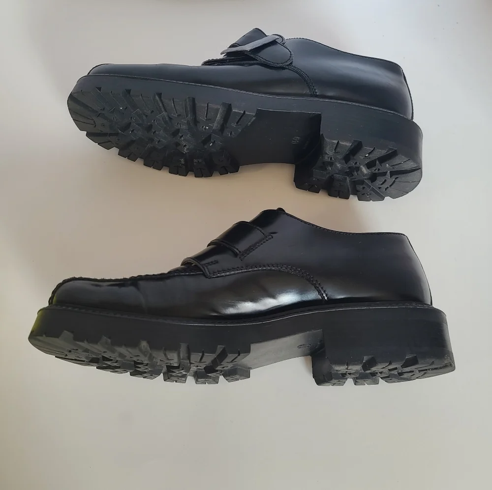 SOLD!! ALDO Chunky Heel Vintage Mens Black Patent Leather Slip-On Shoes Size 44 - Picture 6 of 14